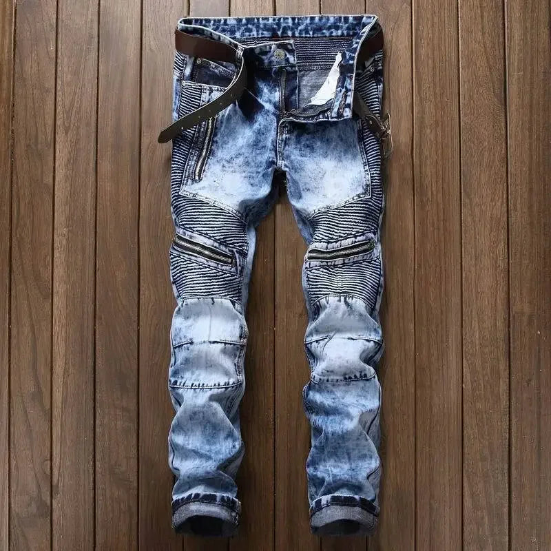 Punk Street Style Ripped Skinny Jeans Men Vintage Wash Solid Denim Trouser Mens Casual Slim Fit Pencil Denim Holes Pants 2025