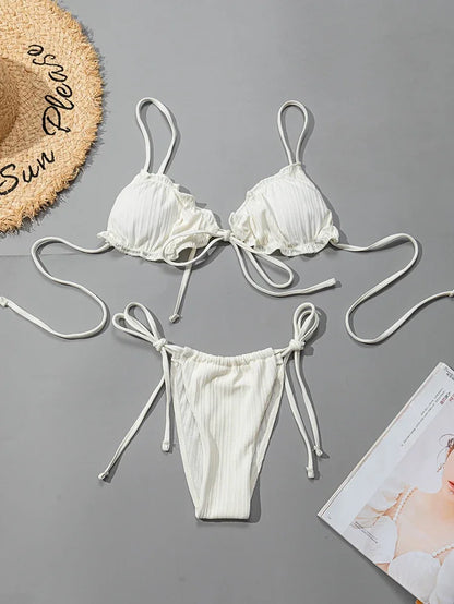 New  Sexy Swimsuit Pit stripe Bikini Women Swimwear  Bathing Suits Push Up Biquinis Bandage Beachwear Solid Bikini Sets