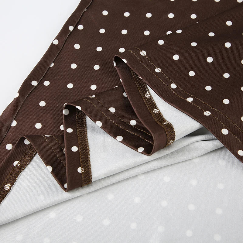 SUCHCUTE Brown V-neck Polka Dot Mini Dress For Women Elegant Backless Party Sundress Sexy High Street Sleeveless Vacation Outfit