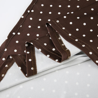 SUCHCUTE Brown V-neck Polka Dot Mini Dress For Women Elegant Backless Party Sundress Sexy High Street Sleeveless Vacation Outfit