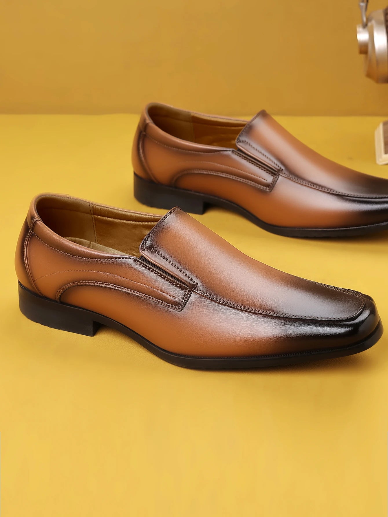 Men's Slip-On Loafers Formal Dress Shoes Square Toe Modern Bussiness Oxford Shoes
