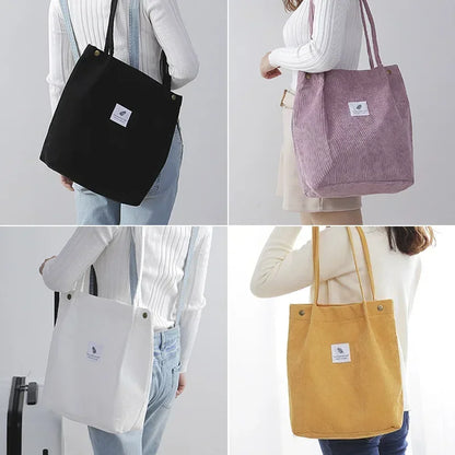 Large Capacity Corduroy Tote Bags for Ladies Simple Striped Handbags for Daily Travel Use Fluffy Tote Bags Gifts for Women Girls