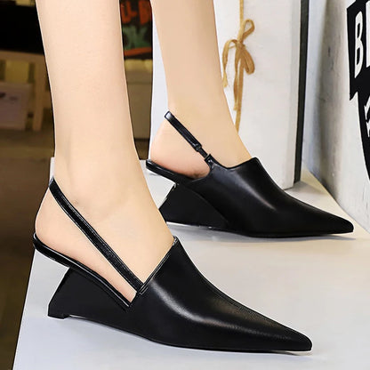Bigtree Shoes New Designer Wedge Heels Shoes Hollow Back Strap Sandals Women Summer Shoes 2025 Fashion Pointed Tip Women Pumps