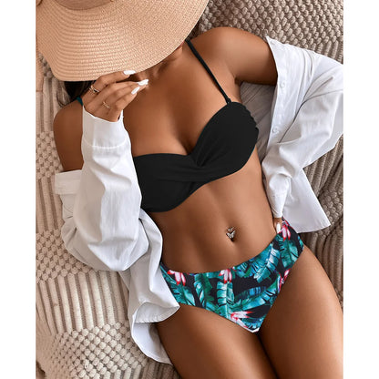 Swimsuit Leopard Bikini Set Print Floral Beach Bathing Suits Push up Summer Beachwear Two Pieces Low Waist Swimwear 2023 Women