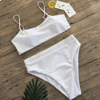 New Bikini High Waist Sling Sexy Bikini Women Swimwear Fashion Swimsuit Padded Bathing Suit Monokin Pure Color Women