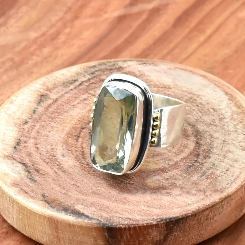 Vintage Ethnic Style Geometric Square Inlaid Zirconia Ring Ladies Niche Holiday Party Accessories Jewelry Gifts