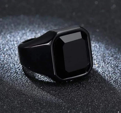 New Copper Material Open Adjustable Ring Black Gemstone Personality High Jewelry Fashion Luxury Business Suitable for Men Gift