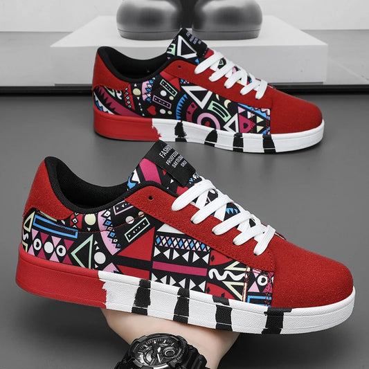 High quality Red Vulcanized Shoes For Men Unisex Casual Sneakers 46 Size Fashion Graffiti Flat Sneakers Men Skateboard Shoes