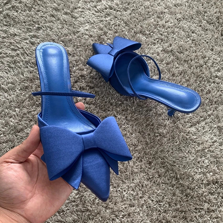 Women's Shoes 2024 New Fashion Bow Slingback High Heels Sexy Dress Stiletto Heel Pointed Toe Women High Heel Sandals