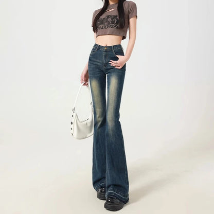 Women's Blue Y2k Flare Jeans Baggy Harajuku Streetwear Aesthetic Denim Trousers Jean Pants Oversize Vintage 2000s Trashy Clothes