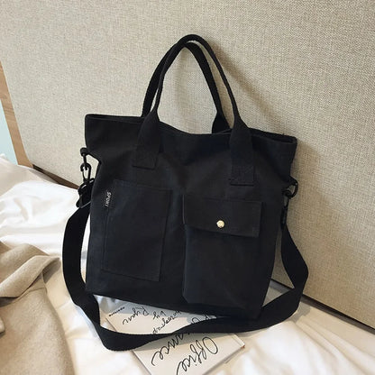 Fashion Canvas Bags Students Handbag Shoulder Bag Large Capacity Solid Color Totes Shopper Bag Casual Female CrossBody 2024