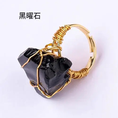 10-20mm Amethyst Rose Quartz Fluorite Natural Stone Irregular Gem Mineral Ring Jewelry Adjustable Hand Woven Ring