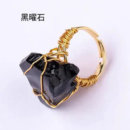 10-20mm Amethyst Rose Quartz Fluorite Natural Stone Irregular Gem Mineral Ring Jewelry Adjustable Hand Woven Ring