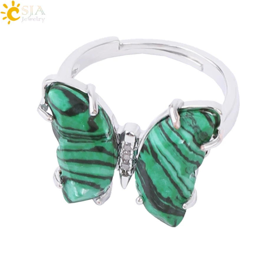Gold Color Crystal Ring Natural Gemstone Butterfly Rings for Women Amethysts Lapis Lazui Pink Quartz Adjustable Engagement  H125