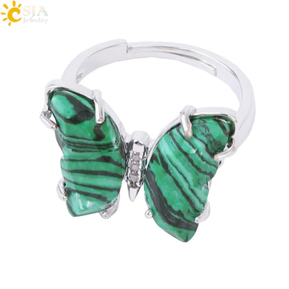 Gold Color Crystal Ring Natural Gemstone Butterfly Rings for Women Amethysts Lapis Lazui Pink Quartz Adjustable Engagement  H125
