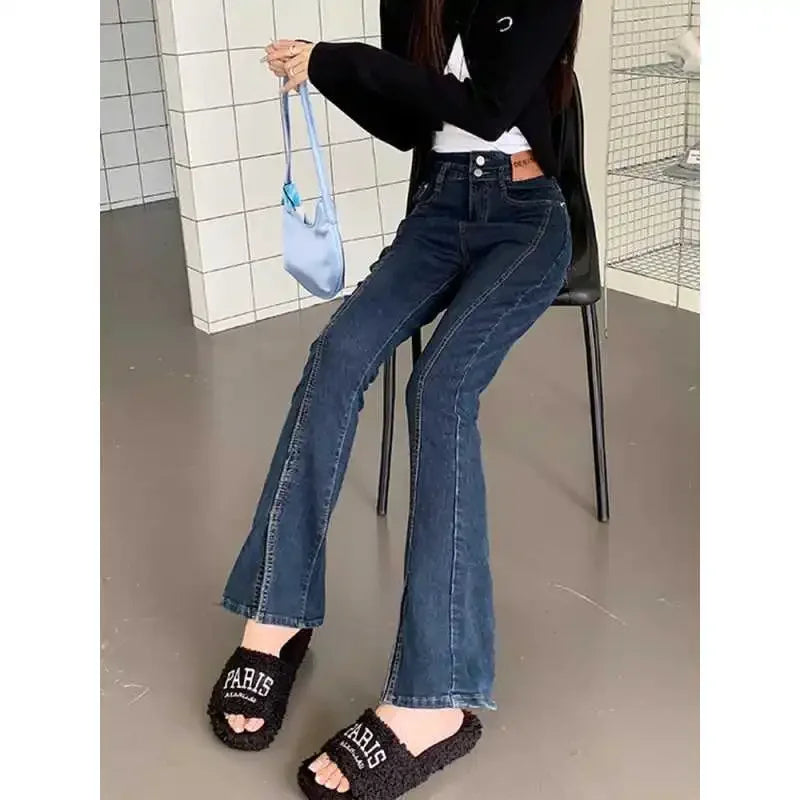 High Waist Bell Bottom Jeans for Women Sexy Lace up Design Split High Street Style plus Size Pear Shaped Body Slimming Trousers