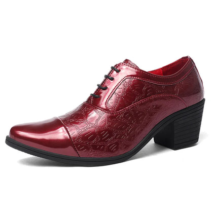 Luxury Red High Heel Men's Shoe Fashion Moccasin Man Wedding Shoes Groom Designer Pointed Toe Dress Shoes Men Leather Oxford