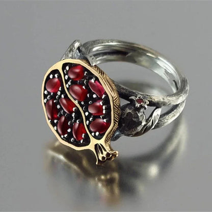 Vintage Fruit Fresh Red Garnet Rings For Women s Resin Stone Pomegranate Jewelry Ancient Anniversary Ring