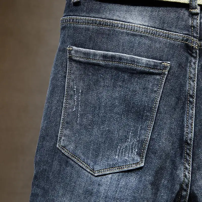 Harajuku Fashion Slim Fit Stretch Denim Jeans for Men Spring and Autumn Casual Blue Gray Water Wash Long Pants Luxury Slim Jeans