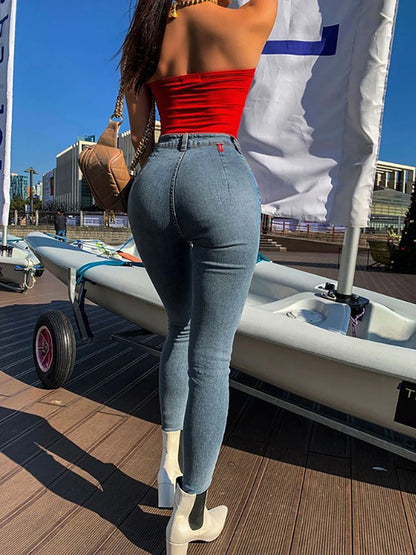 Popular  Denim Pants Summer Pure Color All Match Jeans Slim Female Pencil Jeans for Dating