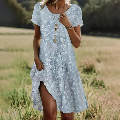 Artistic Ethnic Style Round Neck Medium-Length Dress Summer Best Seller Independent Store Exclusive Limited Time Offer