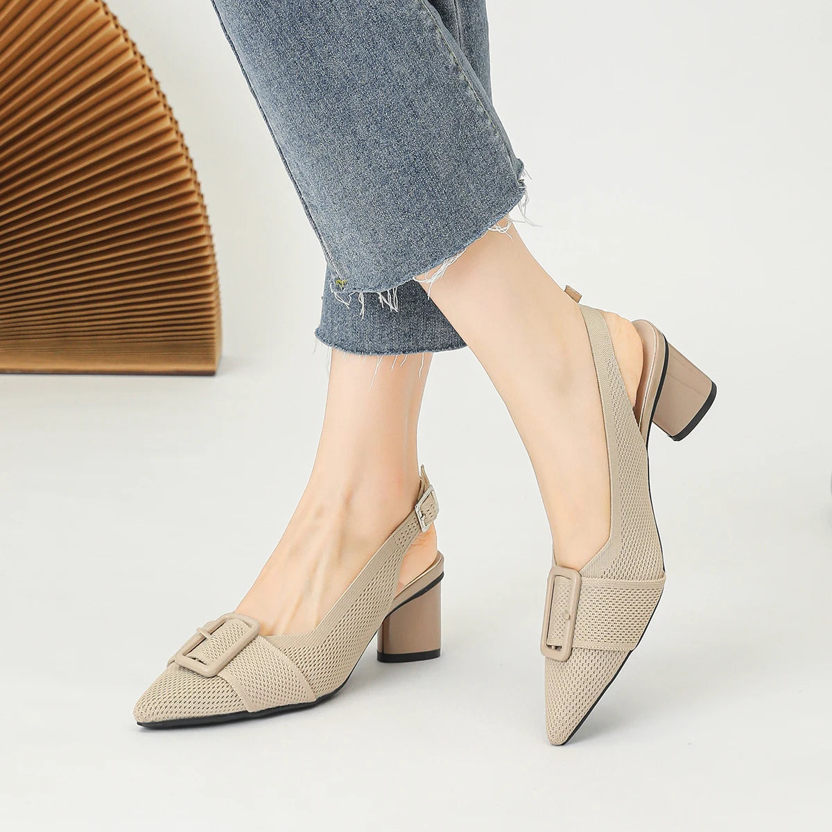 Women's High Heel Sandals Large 42/43 Pointed Knitted Breathable Non slip Rubber Sole 2025 New (5cm High)