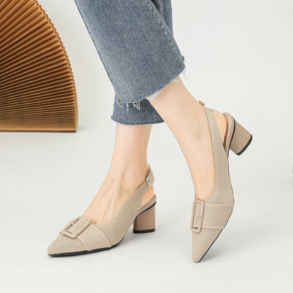 Women's High Heel Sandals Large 42/43 Pointed Knitted Breathable Non slip Rubber Sole 2025 New (5cm High)