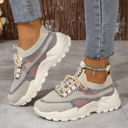 New Fly Woven Mesh Casual Breathable Sneakers Korean Style Thick-Soled Daddy Shoes Mesh Red Shoes Light Running Shoes