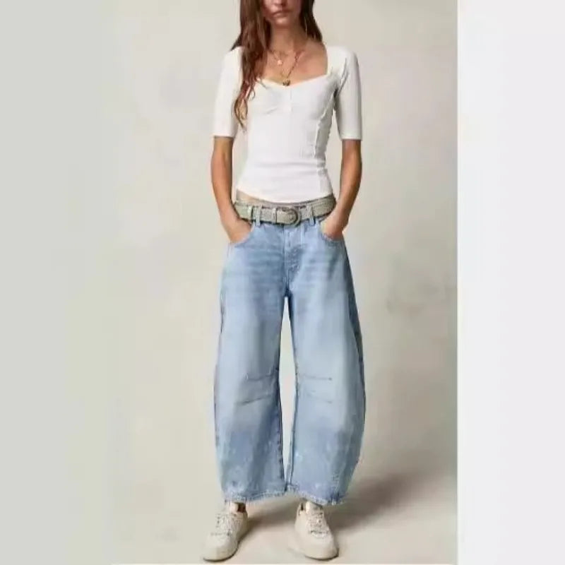 2025 NEW Loose Mid-Low Waist Washed Women's Jeans High Waist Wide Leg Pants Comfortable Casual Denim Jeans