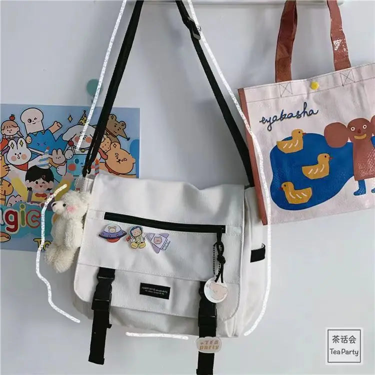 Japanese Harajuku Crossbody Bags Women 2025 Preppy Style Patchwork Color Shoulder Bag Collage Student Messenger Bag Handbags