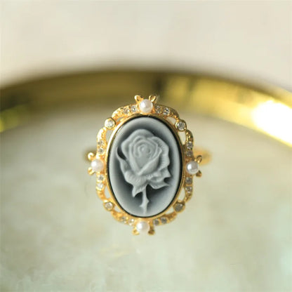 s925Silver Inlaid German Cameo Agate Relief Silver Ring Gift for Girlfriend Holiday Present