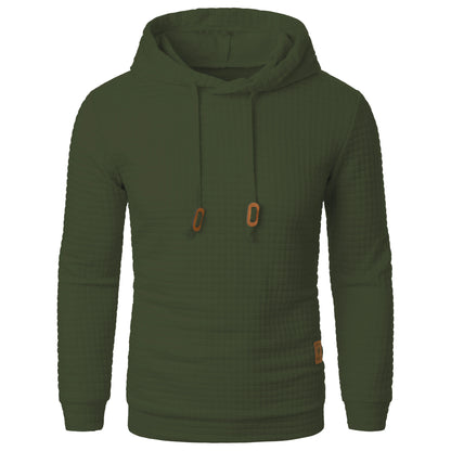 Autumn/Winter men's jacquard plaid hoodie long sleeve hoodie warm color hooded sweatshirt coat