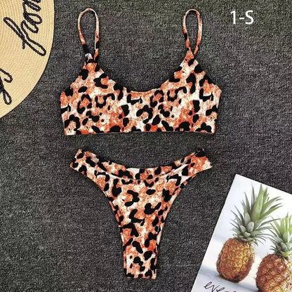 Vacation Low Waist Two Piece Sexy Bikini Set Leopard Print Swimsuit Split Swimwear