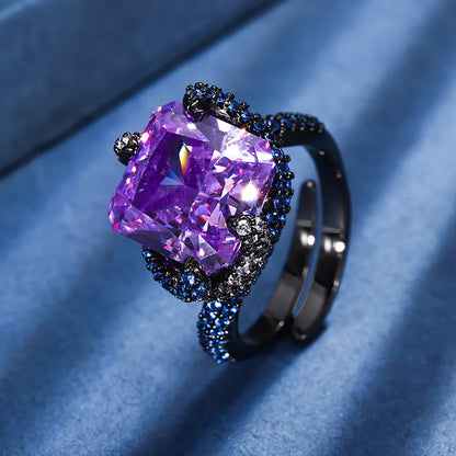 New Arrival Retro 12*12MM Topaz Amethyst Ring for Women Gemstone Sapphire Cocktaile Party Fine Jewelry Famale Accessories Gift