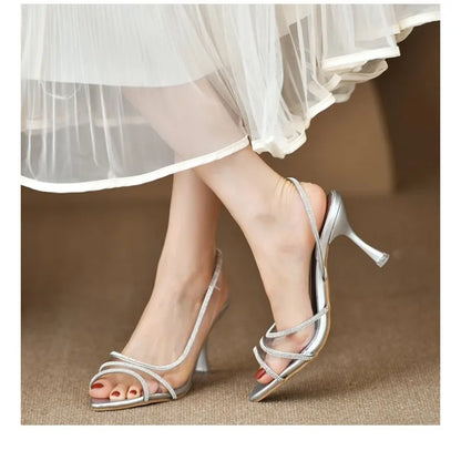 Summer women's high heels, fashionable bright stripe design,sexy pointed toe, women's banquet comfortable dress,stiletto sandals