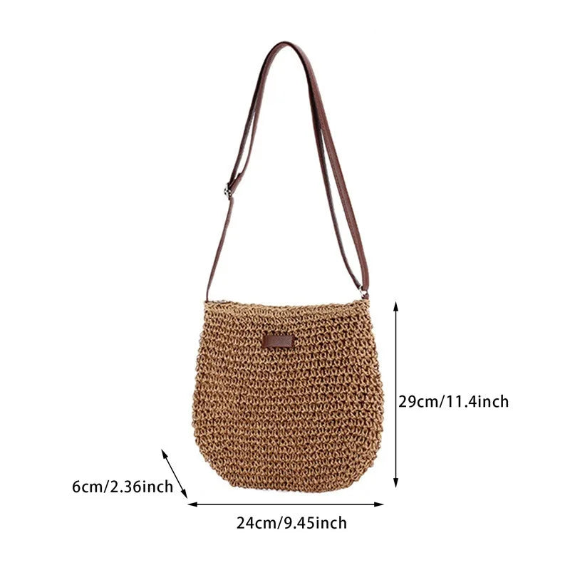 Woven Summer Fashion Straw Bag Beach Holiday Crossbody Bag Shopping Large Capacity Shoulder Handbag Messenger Ladies Women
