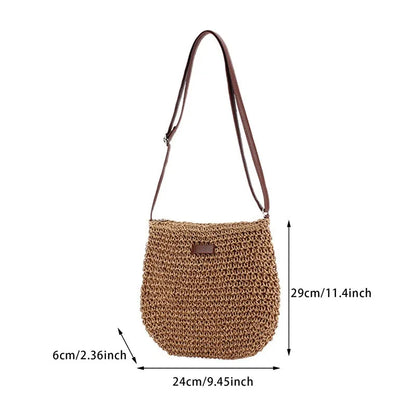 Woven Summer Fashion Straw Bag Beach Holiday Crossbody Bag Shopping Large Capacity Shoulder Handbag Messenger Ladies Women