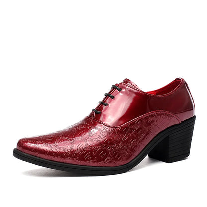 Luxury Red High Heel Men's Shoe Fashion Moccasin Man Wedding Shoes Groom Designer Pointed Toe Dress Shoes Men Leather Oxford