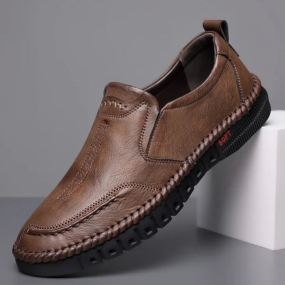 Men's Hand Stitched Genuine Leather Slip On Shoes Business Formal Occasion Wedding Party Footwear Leisure Official Board-Shoes