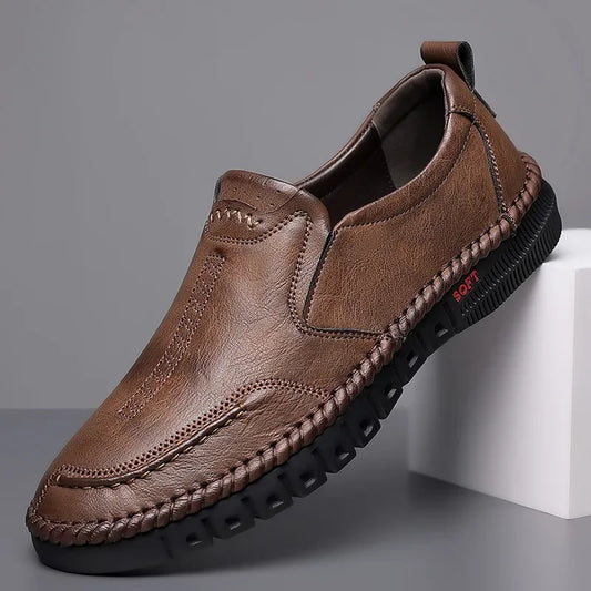 Men's Hand Stitched Genuine Leather Slip On Shoes Business Formal Occasion Wedding Party Footwear Leisure Official Board-Shoes