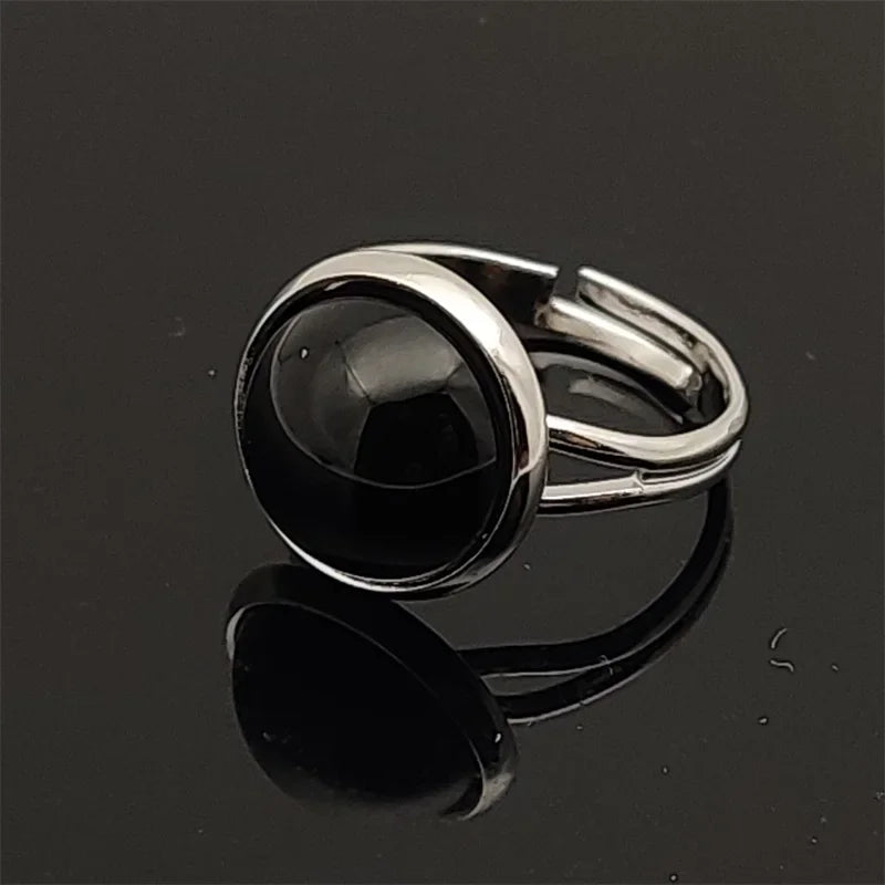 12mm Round Healing Natural Stone Ring Tiger Eye Opal Pink Crystal Adjustable Joint Ring for Women Jewelry