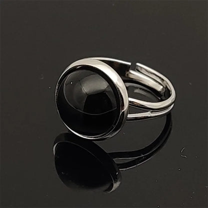 12mm Round Healing Natural Stone Ring Tiger Eye Opal Pink Crystal Adjustable Joint Ring for Women Jewelry