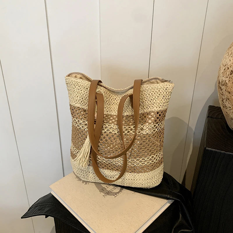 Summer Straw Bags for Women High Quality Rattan Shoulder Bag Travel Handmade Woven Beach Handbags Female Large Capacity Totes