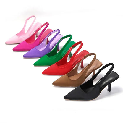 Women Summer Shoes 2025 New Fashion Pointed Toe Stiletto Medium Heel High Heels Women Back Empty Toe Sandals Green Women's Shoes