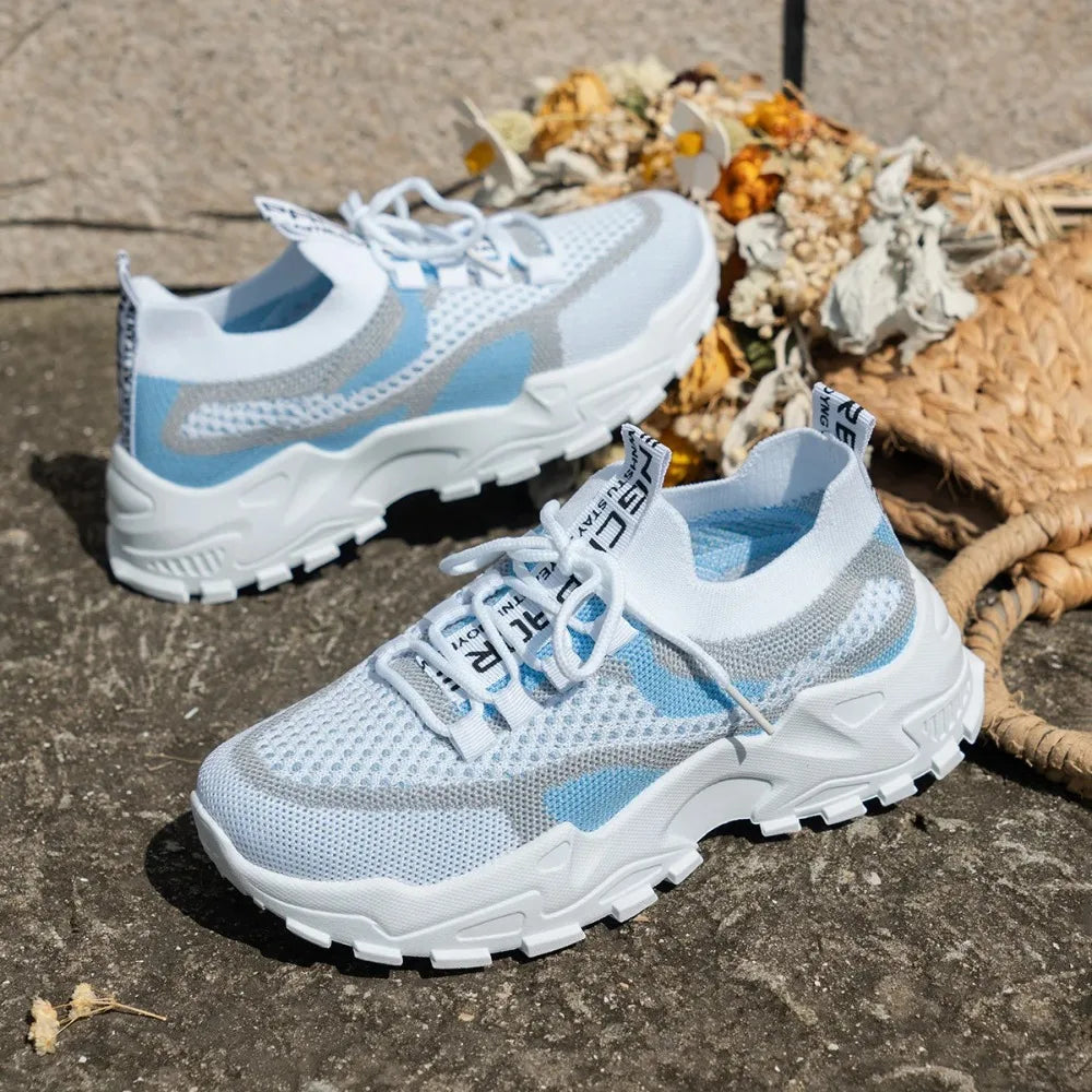 Women's Running Shoes Lace Up Sneakers Lightweight Female Casual Shoes Mesh Fashion Tennis Shoe Outdoor Soft Sole Women Shoes