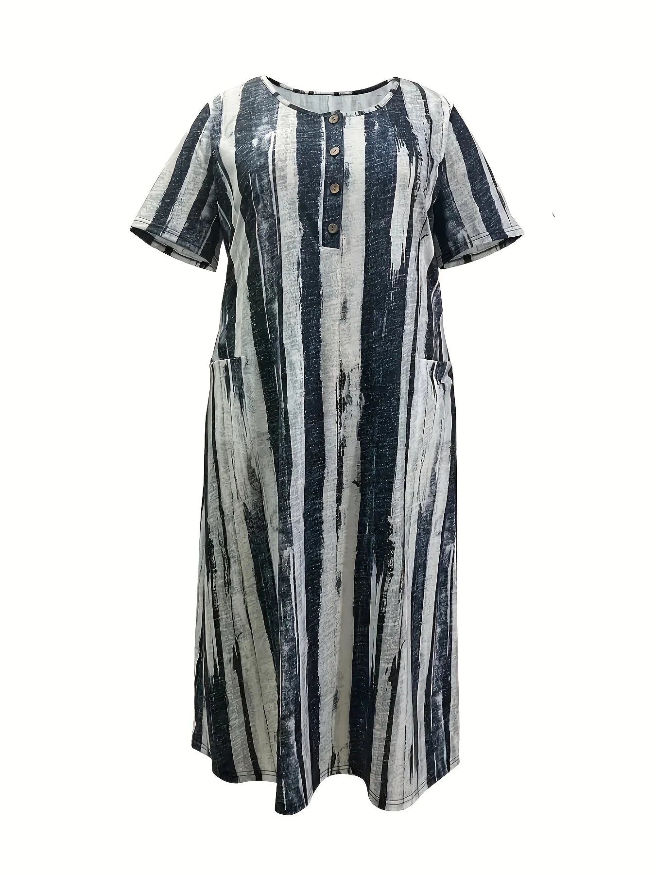 Plus-size women's multi-colored sleeveless round-neck printed dress, suitable for spring/summer/fall - oversized turtleneck styl