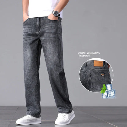New Jeans for Men in Spring and Summer 2025 Cotton Elastic High-quality Loose Straight Tube Trendy Cotton Elastic Trousers 28-40