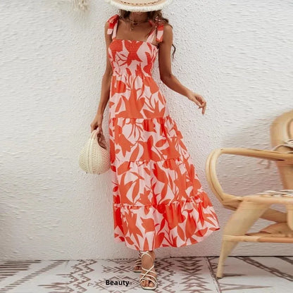 2023 New High-Waisted Printing Strapless Dress Women's Self-Independent Realistic European and American Style Amazon Wish
