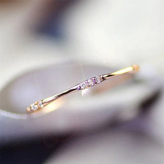 Huitan Chic Women's Finger Rings Minimalist Thin Band with Shiny CZ Stone Delicate Accessory for Female Simple Versatile Jewelry