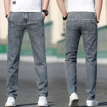 Thin Men's Baggy Soft Casual Jeans Gray Summer Fashion Versatile Comfortable Stretch Straight Casual Jeans Light Blue Male